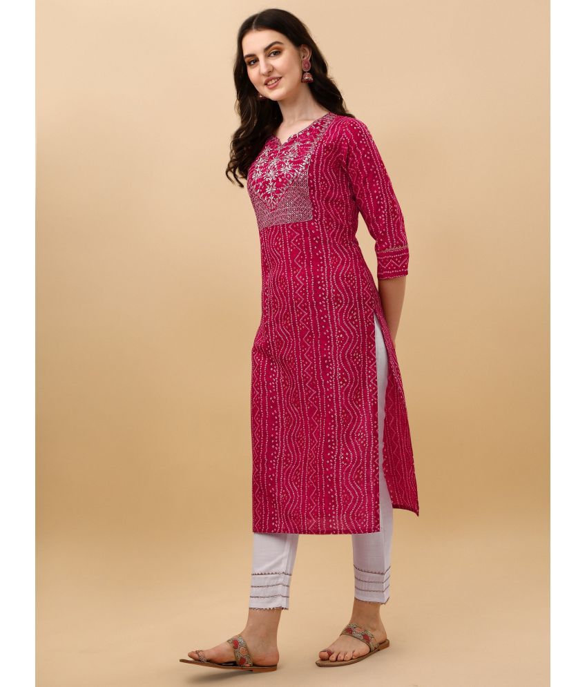     			TRAHIMAM Cotton Blend Printed Kurti With Pants Women's Stitched Salwar Suit - Pink ( Pack of 1 )