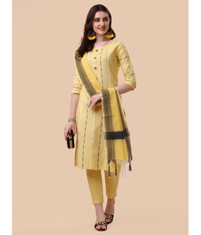     			TRAHIMAM Cotton Striped Kurti With Pants Women's Stitched Salwar Suit - Yellow ( Pack of 1 )