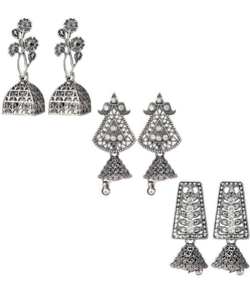     			Thrillz Silver Jhumki Earrings ( Pack of 3 )