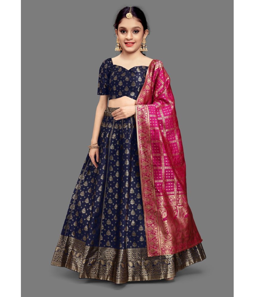     			Trijal Fab Blue Jacquard Girls Lehenga Choli Set ( Pack of 1 )