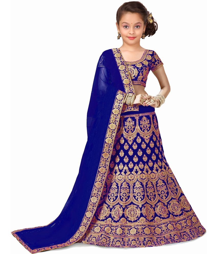     			Trijal Fab Blue Silk Girls Lehenga Choli Set ( Pack of 1 )