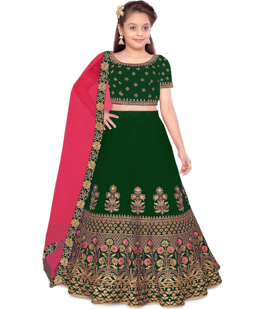     			Trijal Fab Green Silk Girls Lehenga Choli Set ( Pack of 1 )