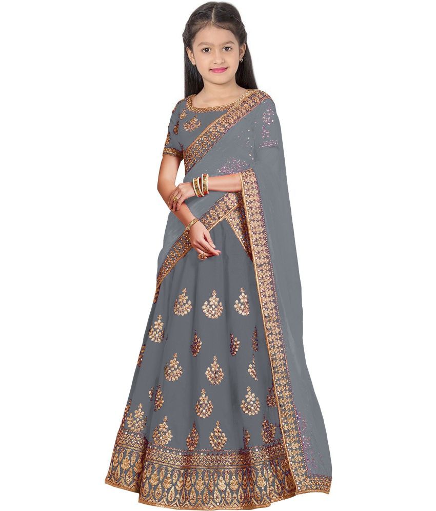     			Trijal Fab Grey Silk Girls Lehenga Choli Set ( Pack of 1 )