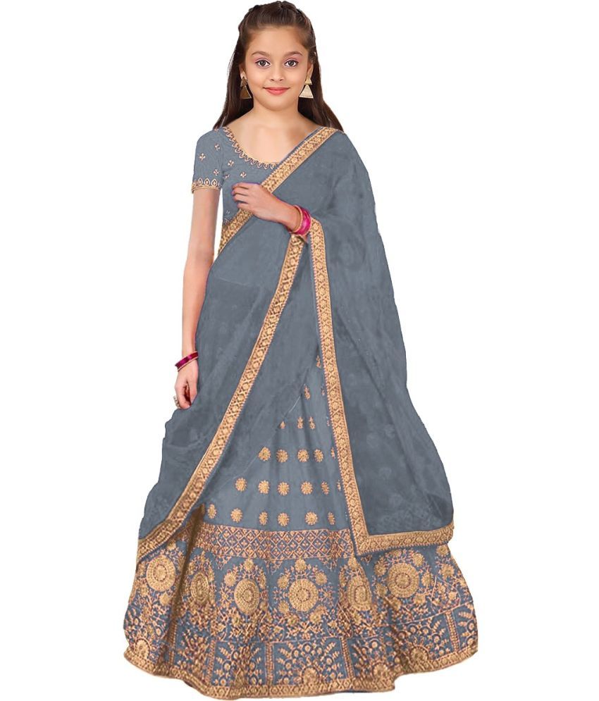     			Trijal Fab Silk Lehenga Choli Set For Girls ( Pack of 1 , Grey )