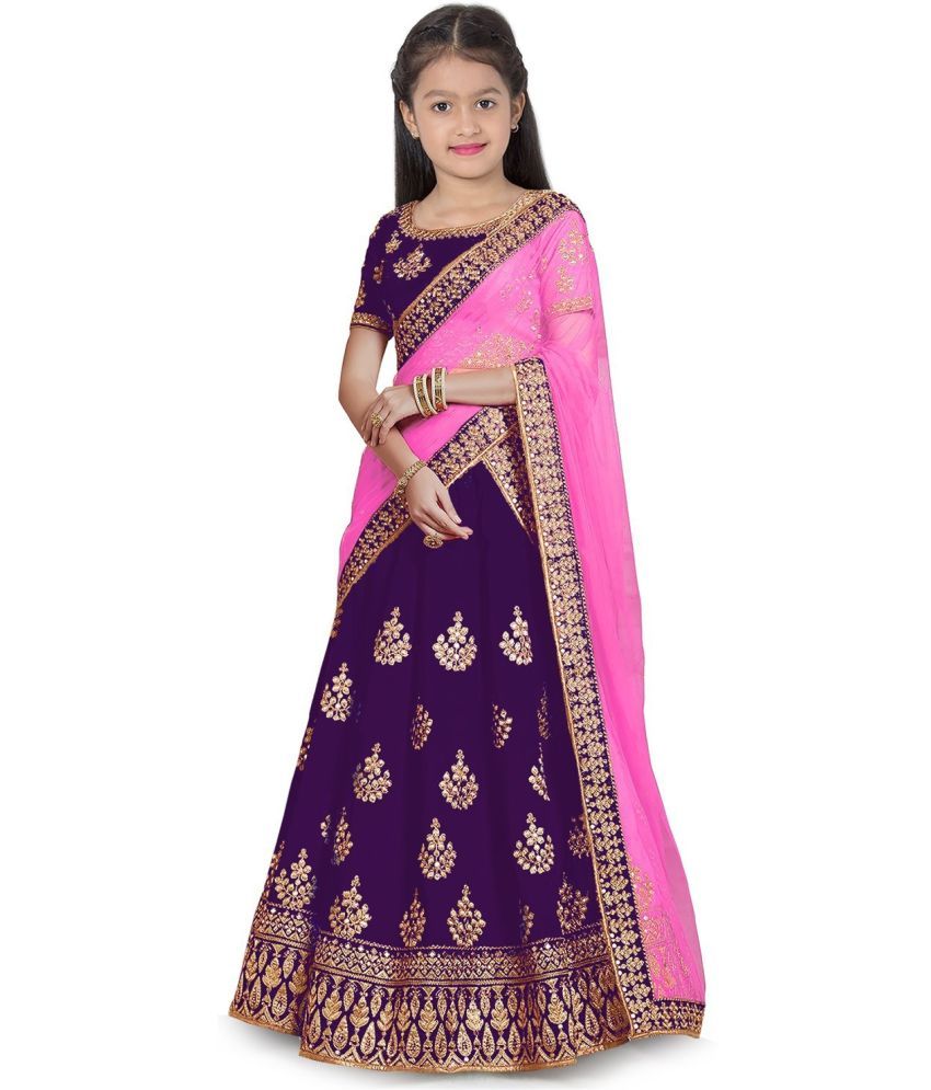     			Trijal Fab Silk Lehenga Choli Set For Girls ( Pack of 1 , Purple )