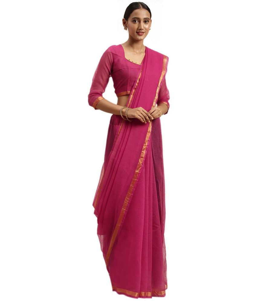     			Vkaran Cotton Silk Applique Saree Without Blouse Piece - Magenta ( Pack of 1 )