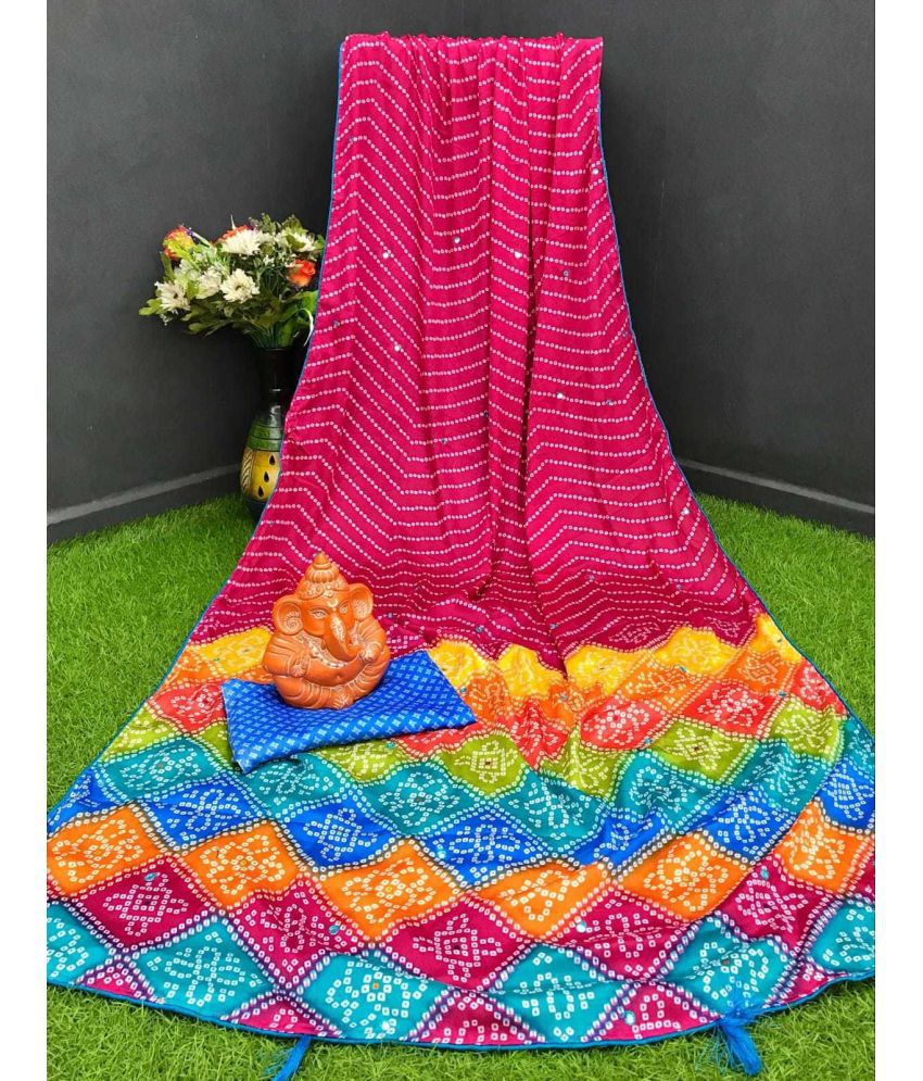     			Vkaran Cotton Silk Applique Saree Without Blouse Piece - Pink ( Pack of 2 )