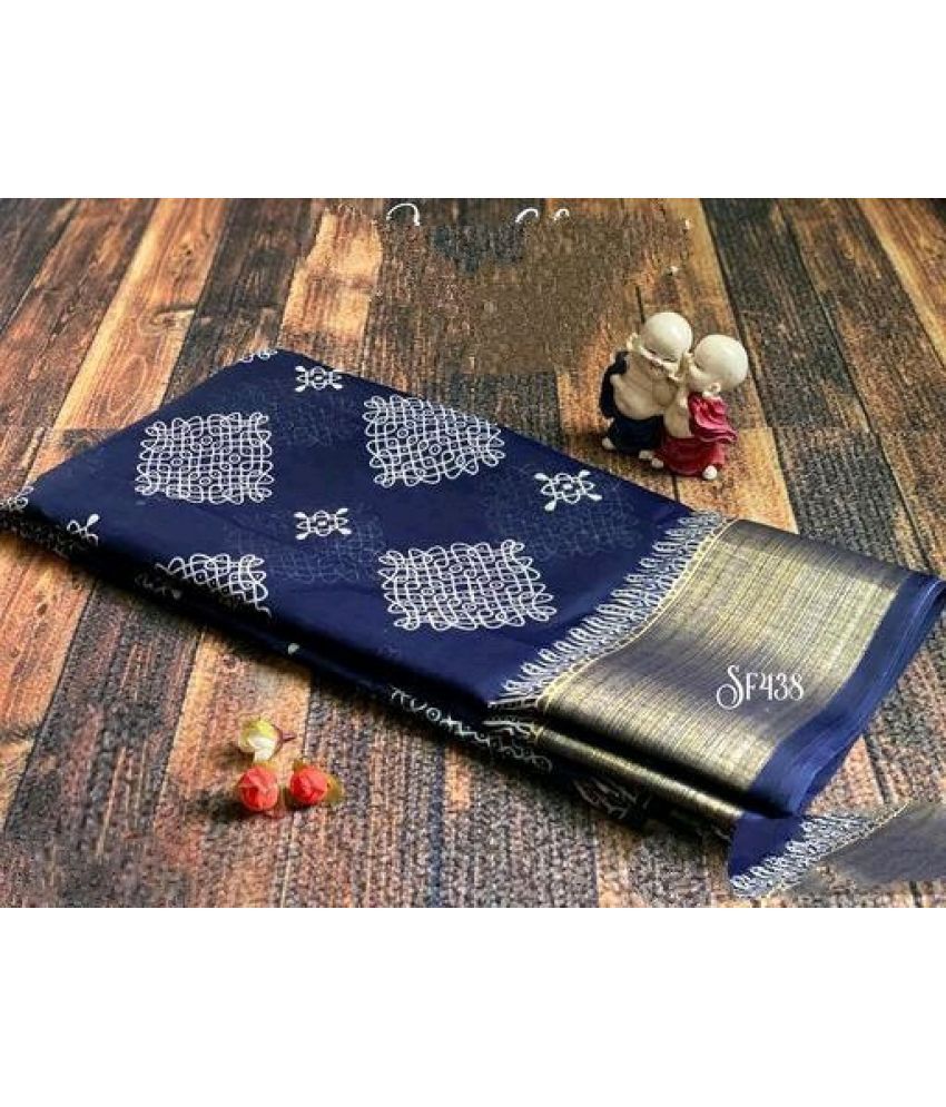     			Vkaran Cotton Silk Applique Saree Without Blouse Piece - Blue ( Pack of 1 )