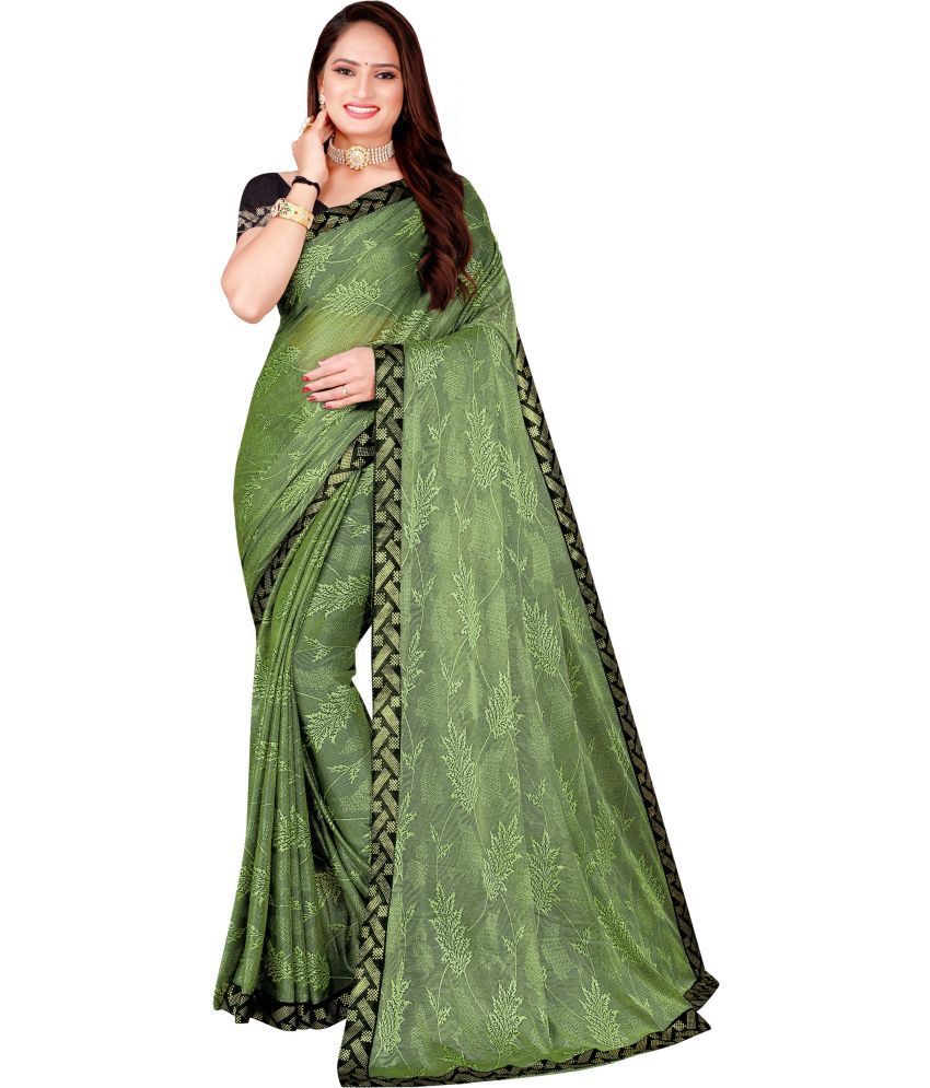     			Vkaran Cotton Silk Applique Saree Without Blouse Piece - Green ( Pack of 2 )
