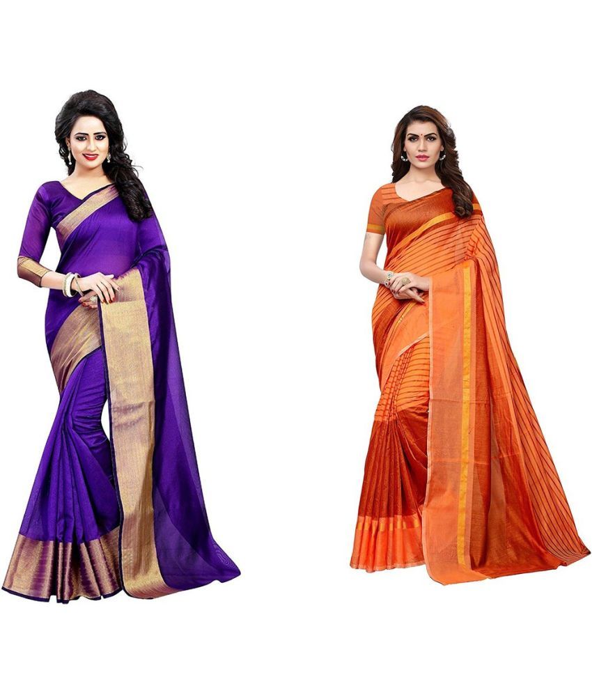     			Vkaran Cotton Silk Printed Saree With Blouse Piece - Multicolor ( Pack of 2 )