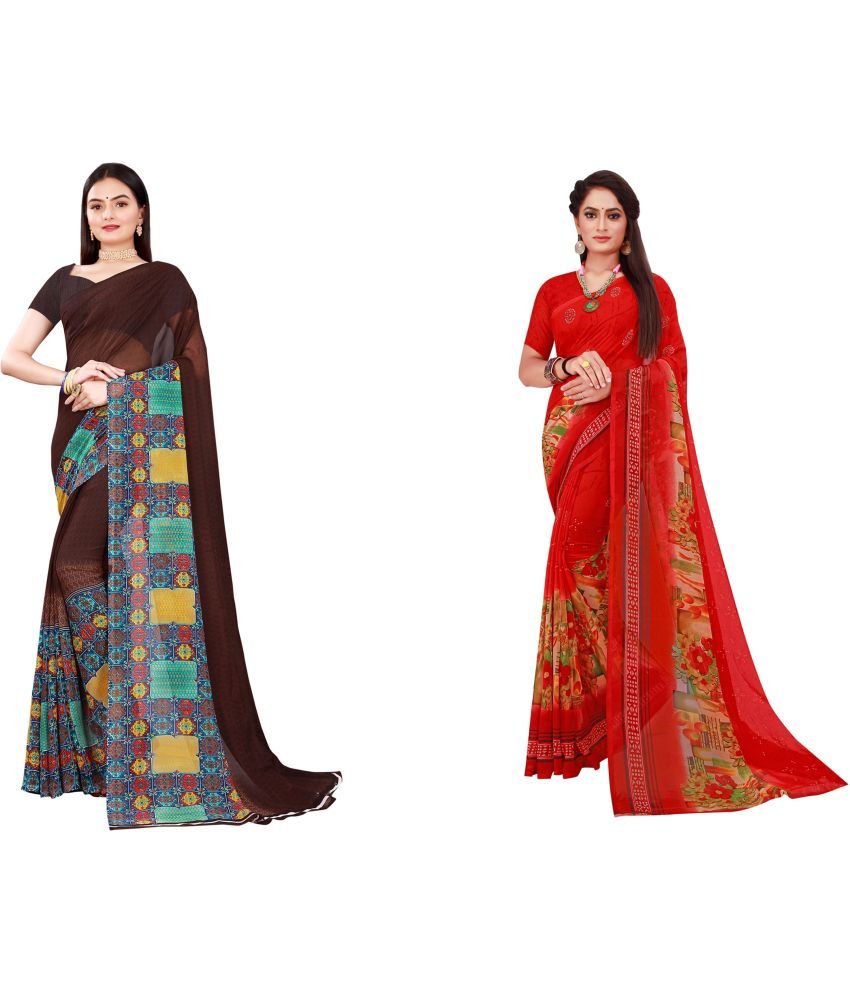     			Vkaran Cotton Silk Printed Saree With Blouse Piece - Multicolor ( Pack of 2 )