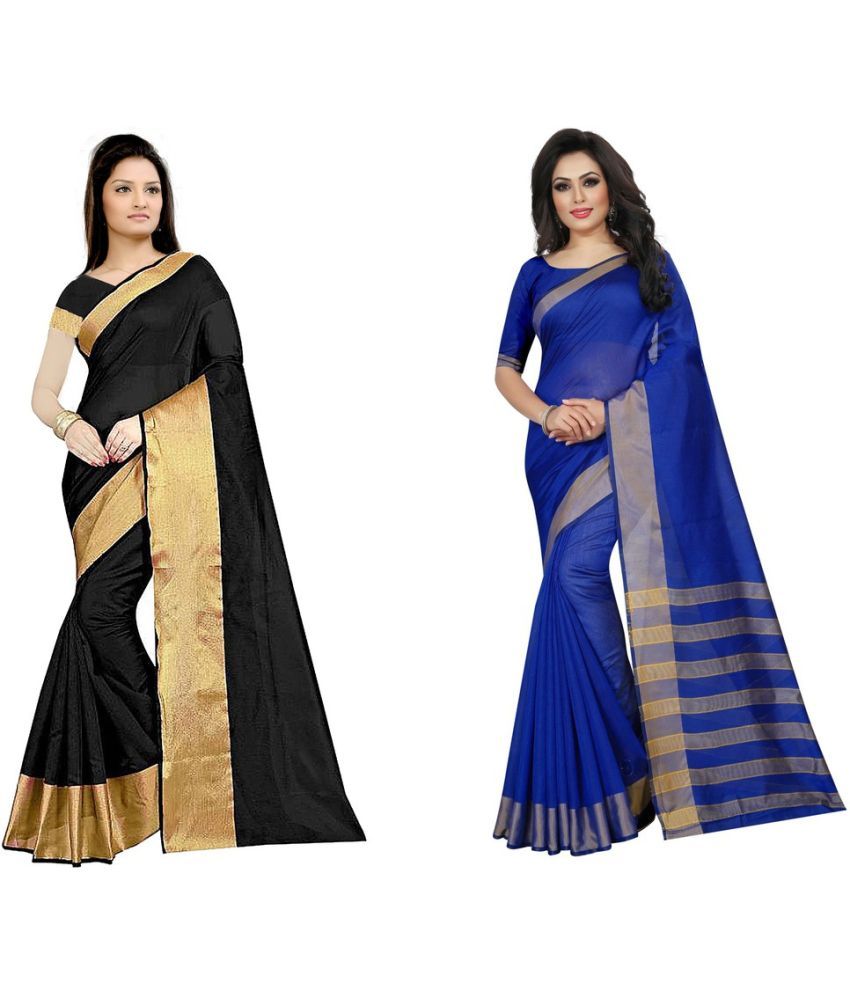     			Vkaran Cotton Silk Printed Saree With Blouse Piece - Multicolor ( Pack of 2 )