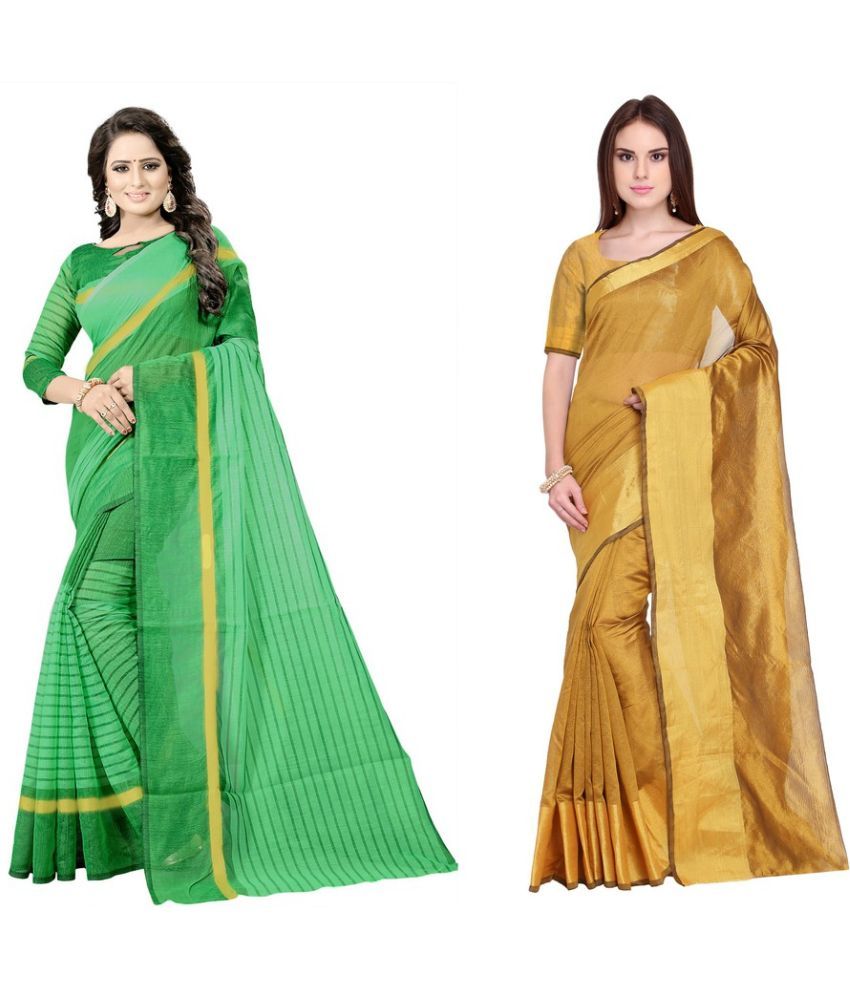     			Vkaran Cotton Silk Printed Saree With Blouse Piece - Multicolor ( Pack of 2 )