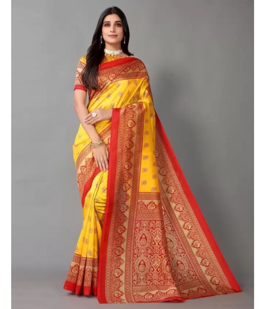     			Vkaran Cotton Silk Solid Saree Without Blouse Piece - Yellow ( Pack of 1 )