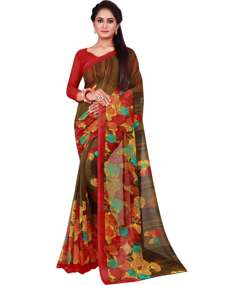     			Vkaran Cotton Silk Solid Saree Without Blouse Piece - Brown ( Pack of 2 )