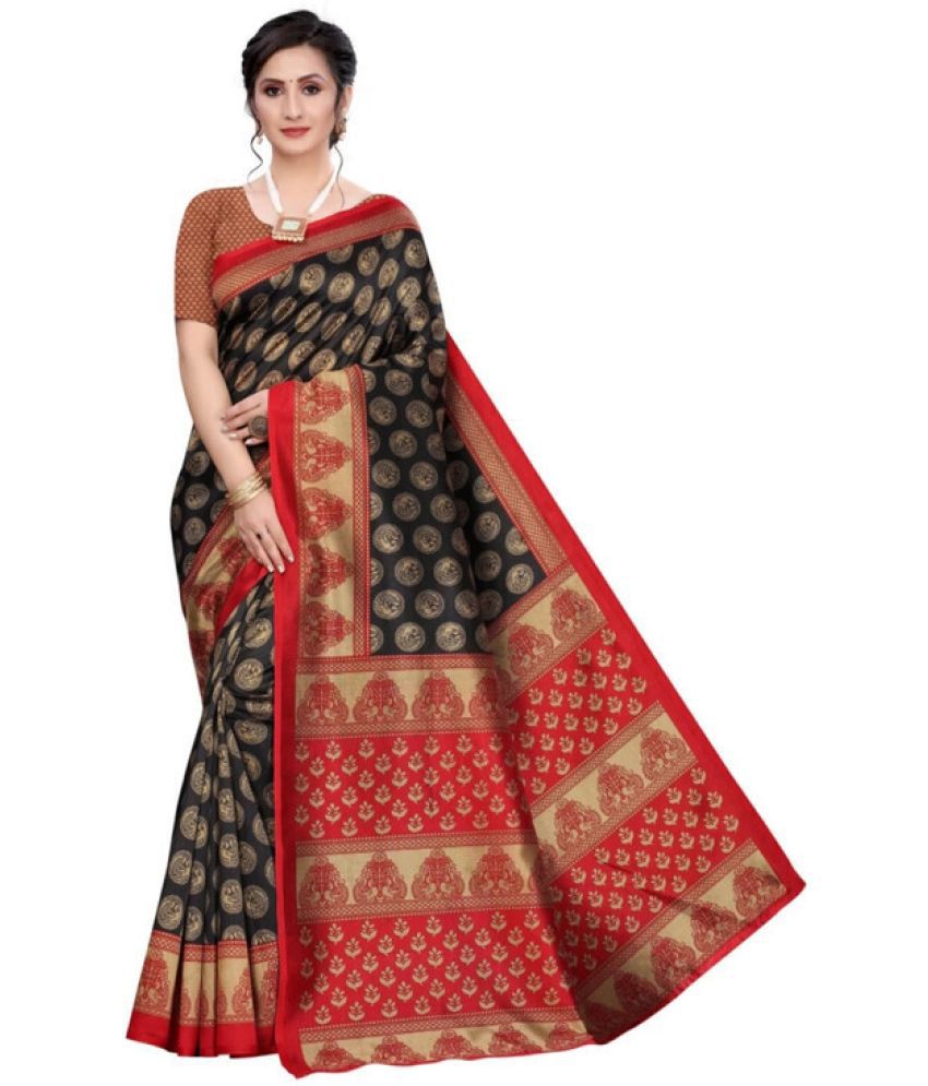     			Vkaran Cotton Silk Solid Saree Without Blouse Piece - Black ( Pack of 1 )