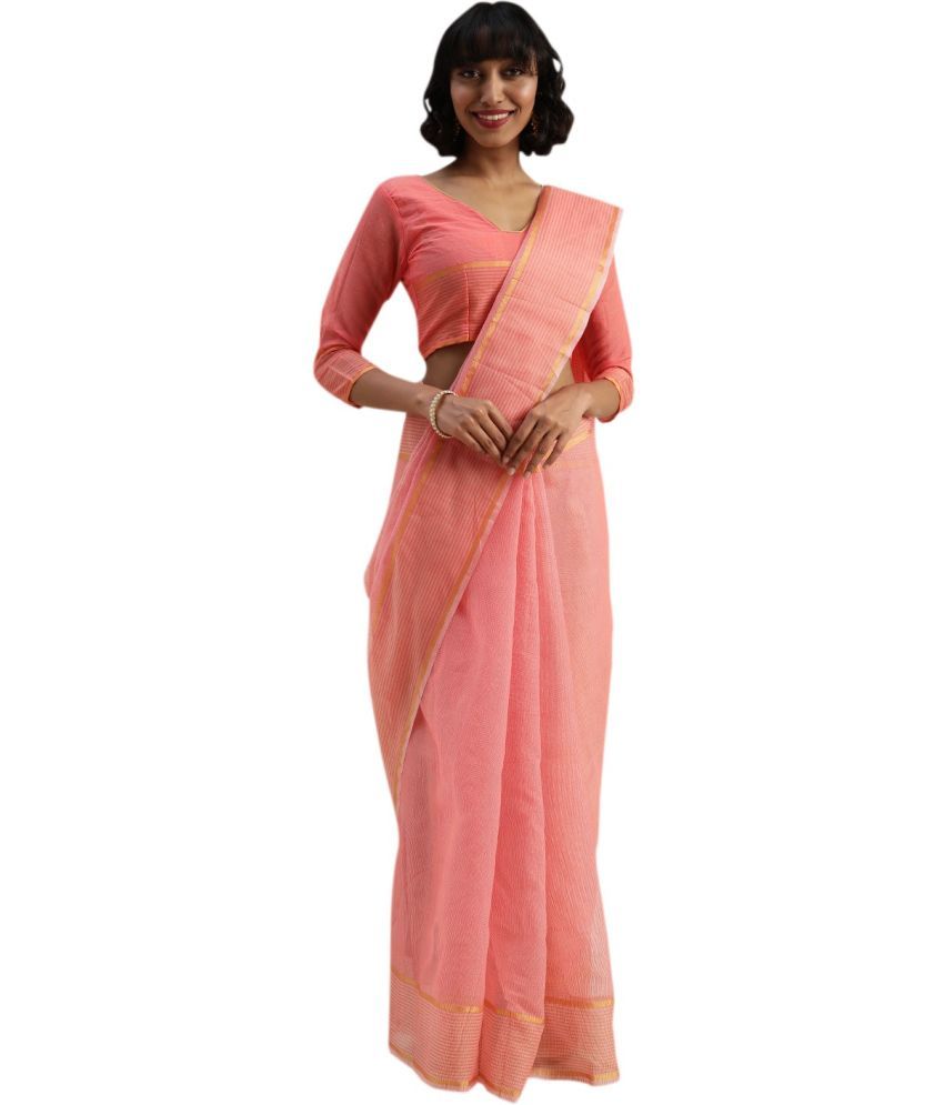     			Vkaran Net Cut Outs Saree With Blouse Piece - Pink ( Pack of 1 )