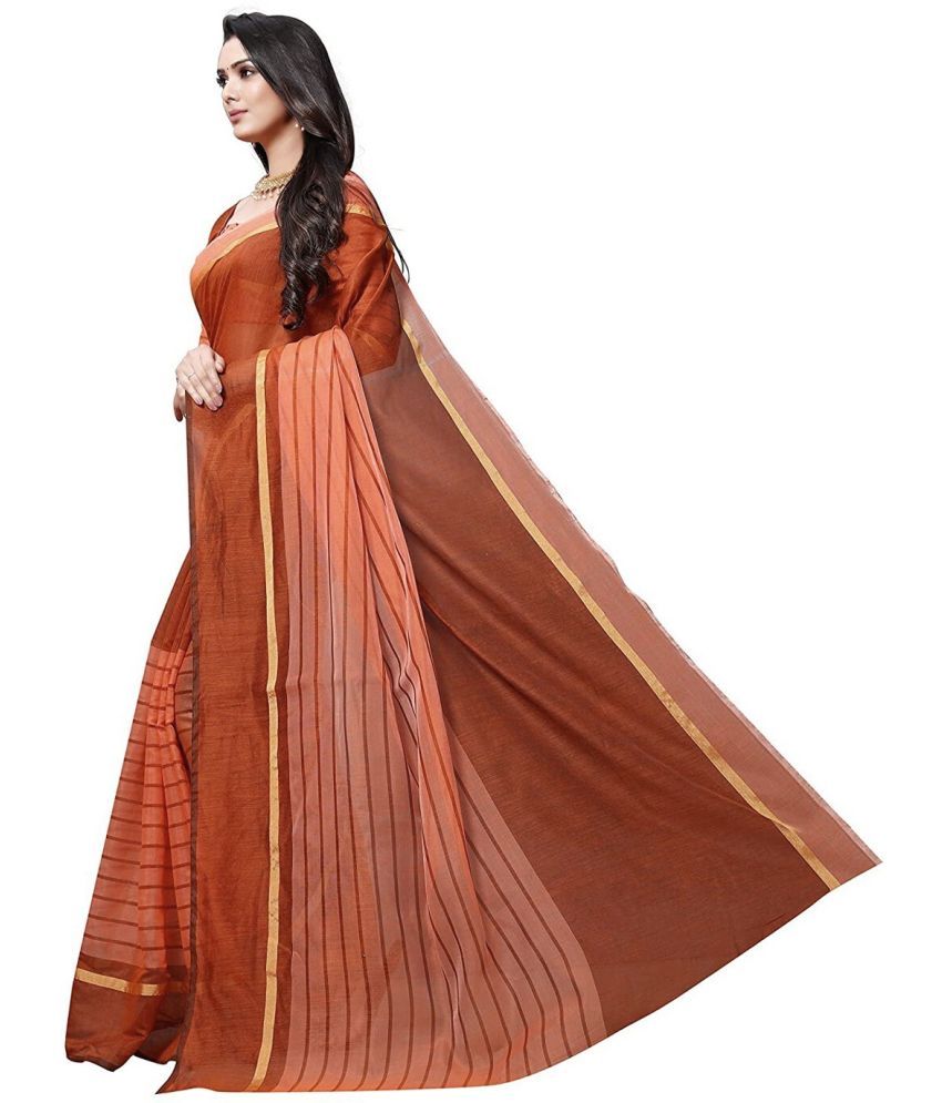     			Vkaran Net Cut Outs Saree With Blouse Piece - Peach ( Pack of 1 )