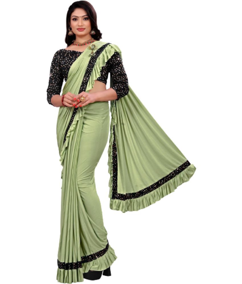     			Vkaran Net Cut Outs Saree With Blouse Piece - Mint Green ( Pack of 1 )