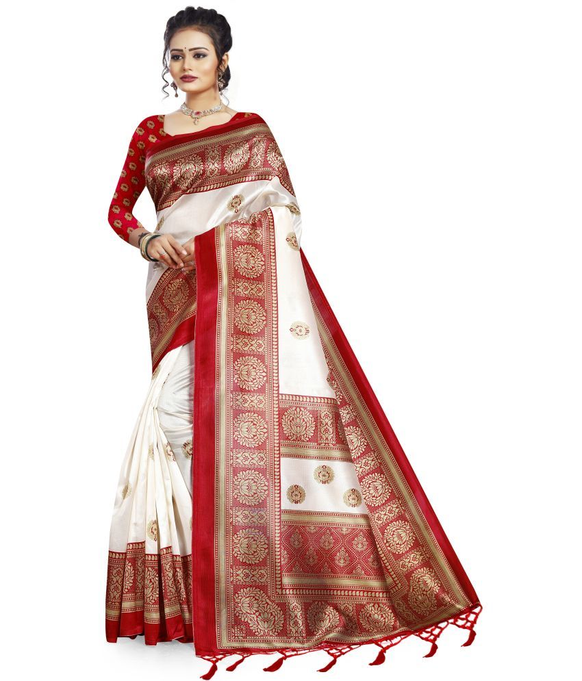     			Vkaran Net Cut Outs Saree With Blouse Piece - Red ( Pack of 1 )