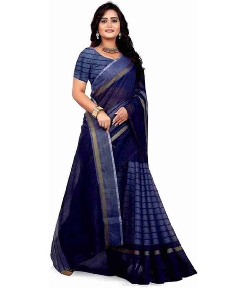     			Vkaran Net Cut Outs Saree With Blouse Piece - BLUE ( Pack of 1 )