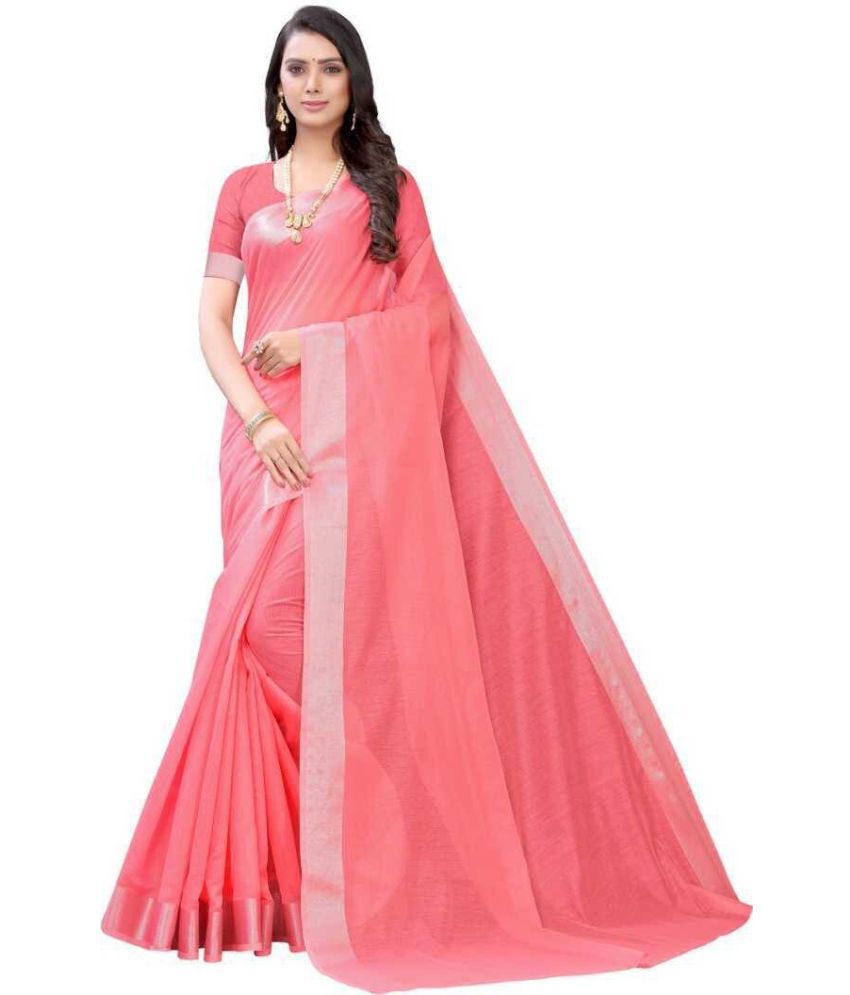     			Vkaran Net Cut Outs Saree With Blouse Piece - Pink ( Pack of 1 )