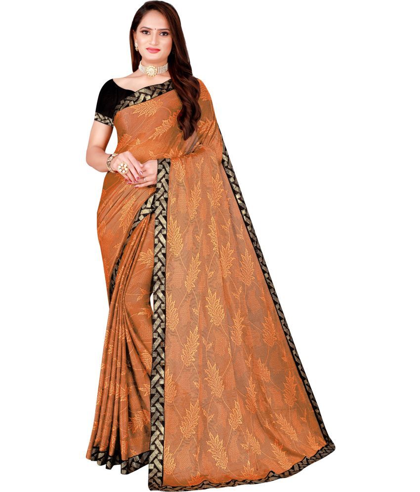     			Vkaran Net Cut Outs Saree With Blouse Piece - Orange ( Pack of 1 )