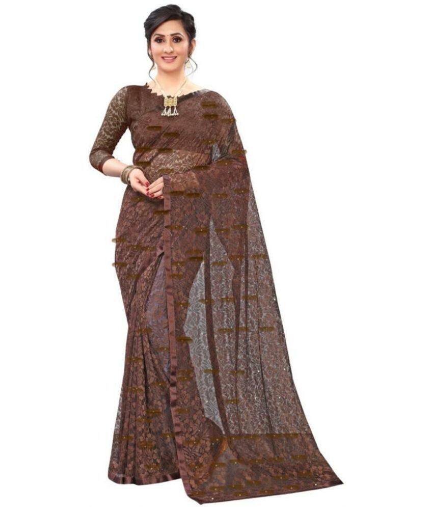     			Vkaran Net Cut Outs Saree With Blouse Piece - Black ( Pack of 1 )