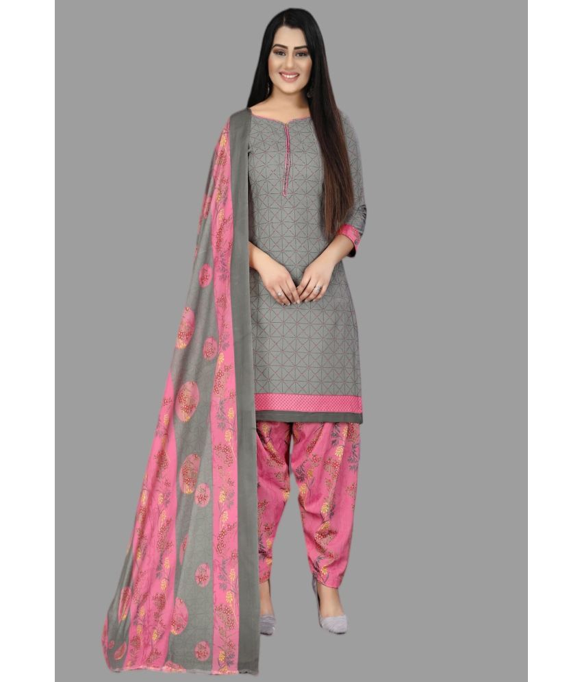     			WOW ETHNIC Unstitched Cotton Blend Printed Dress Material - Grey Melange ( Pack of 1 )