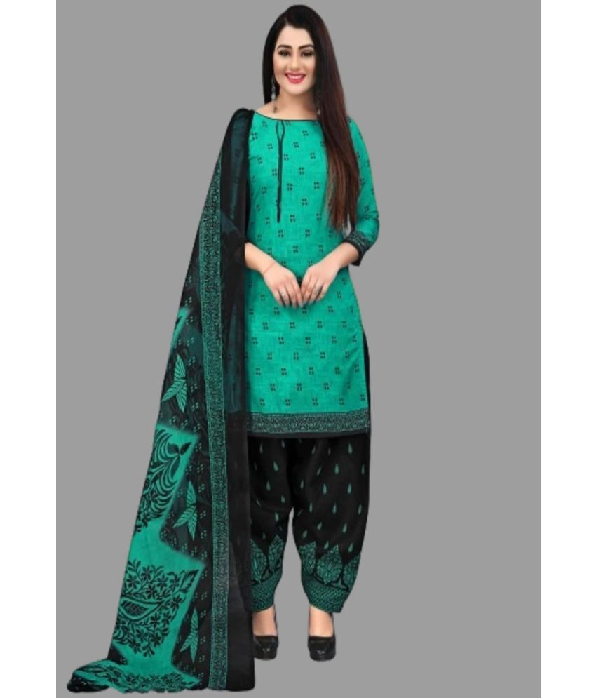     			WOW ETHNIC Unstitched Cotton Blend Printed Dress Material - Turquoise ( Pack of 1 )