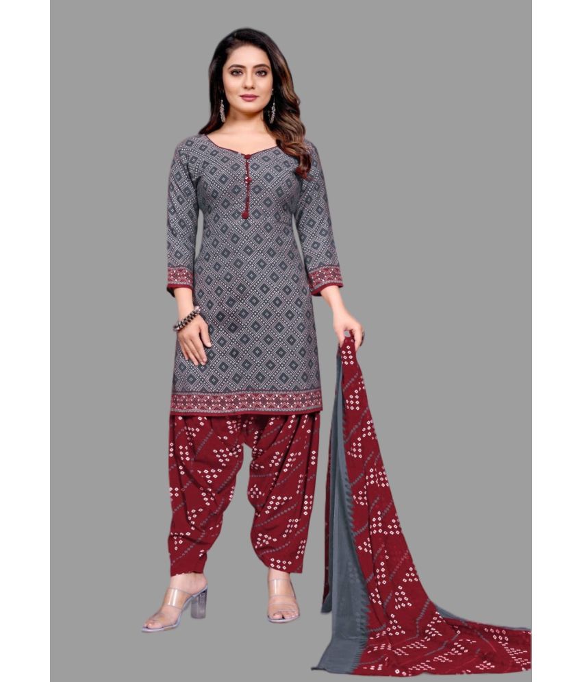     			WOW ETHNIC Unstitched Cotton Blend Printed Dress Material - Grey Melange ( Pack of 1 )