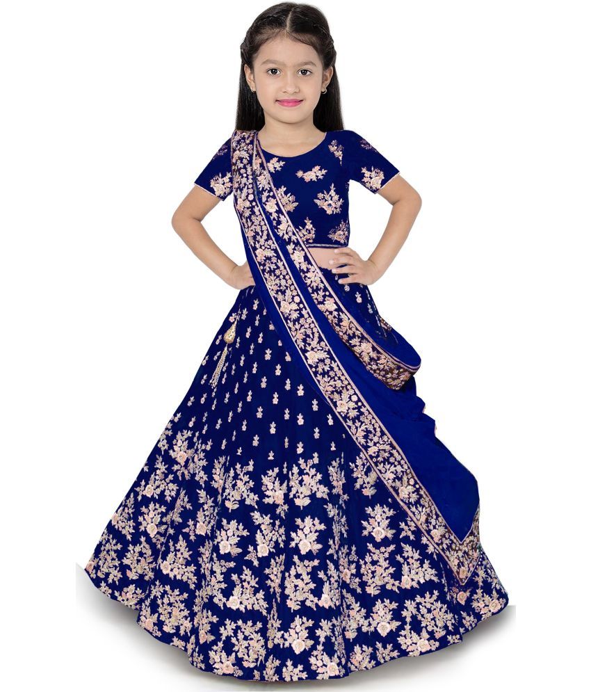     			kedar fab Blue Silk Girls Lehenga Choli Set ( Pack of 1 )