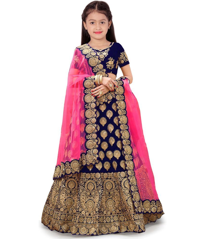     			kedar fab Blue Silk Girls Lehenga Choli Set ( Pack of 1 )