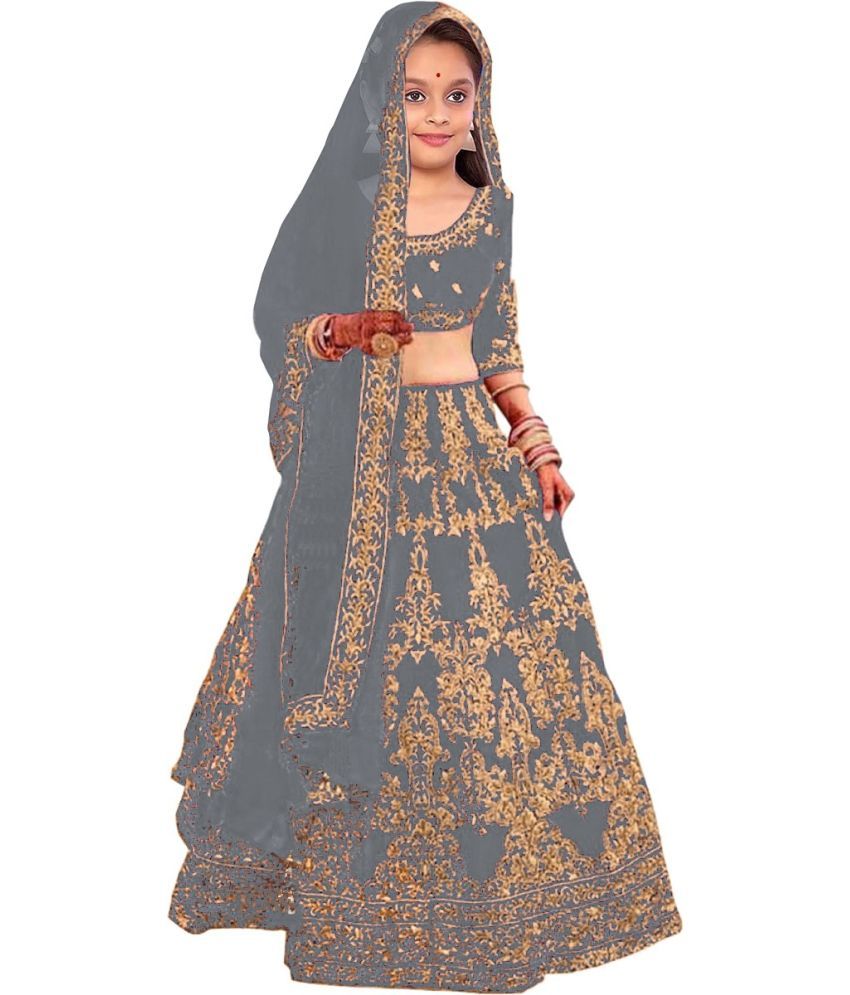     			kedar fab Grey Silk Girls Lehenga Choli Set ( Pack of 1 )