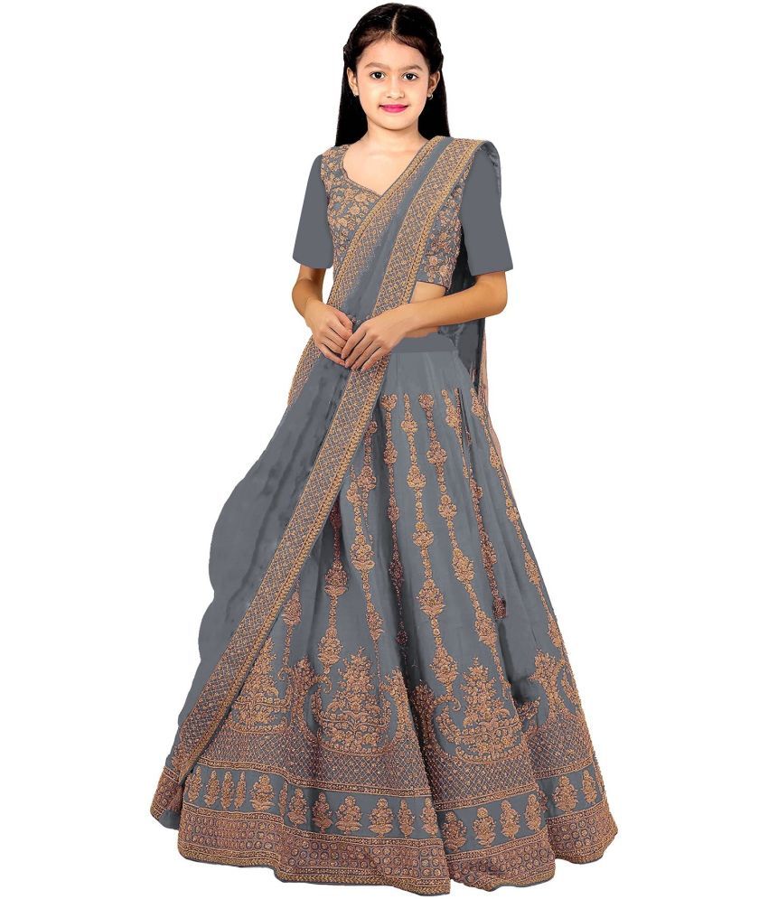     			kedar fab Grey Silk Girls Lehenga Choli Set ( Pack of 1 )