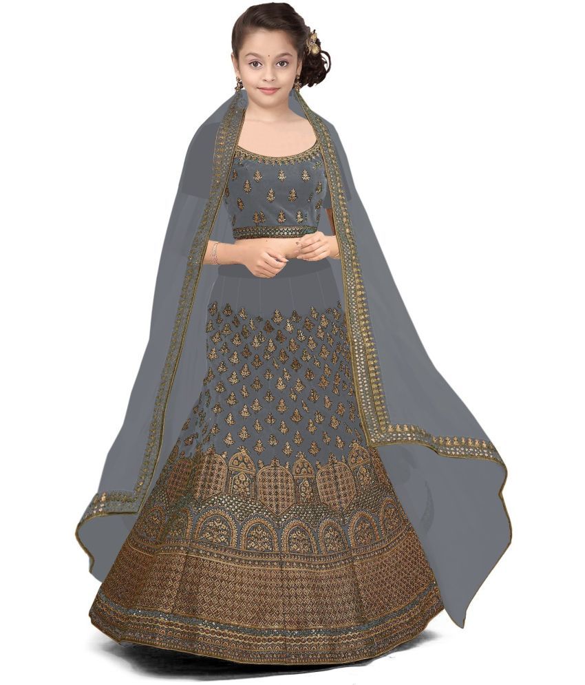     			kedar fab Grey Silk Girls Lehenga Choli Set ( Pack of 1 )