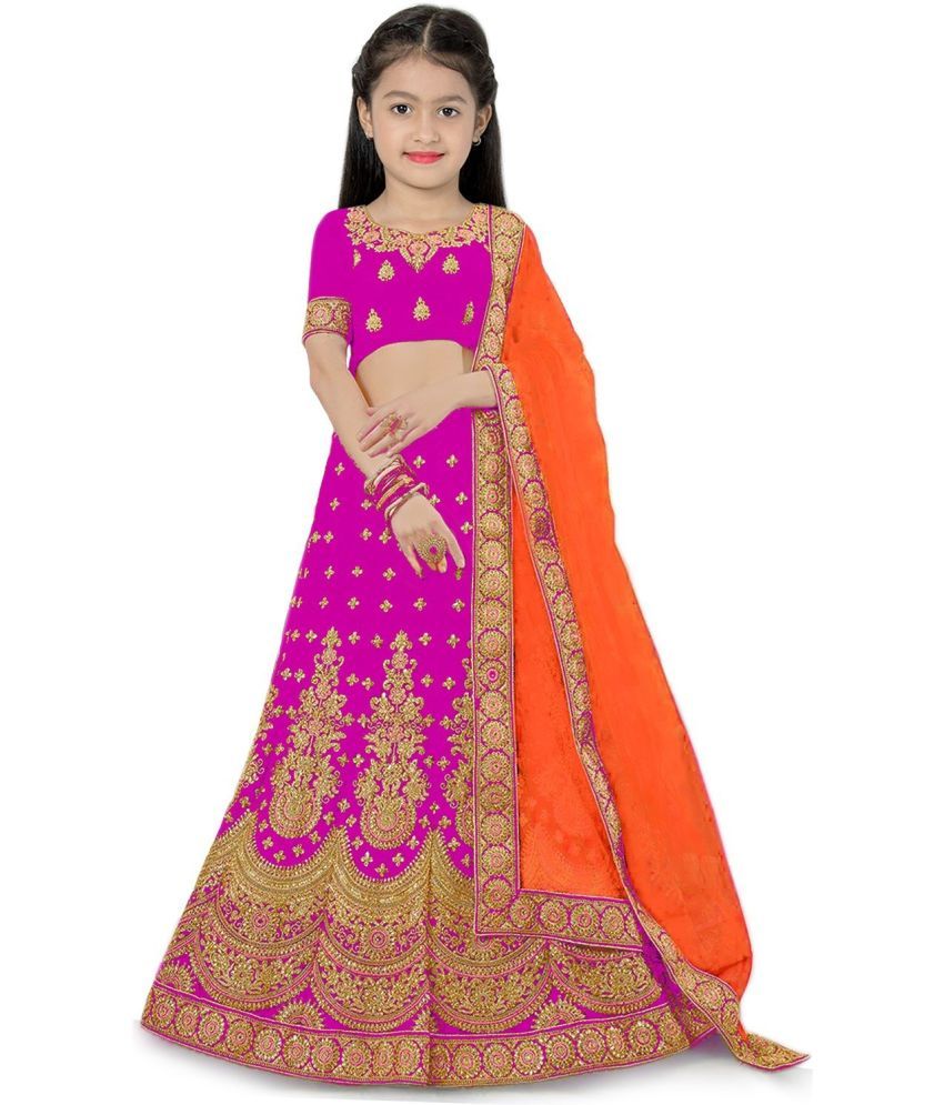     			kedar fab Pink Silk Girls Lehenga Choli Set ( Pack of 1 )