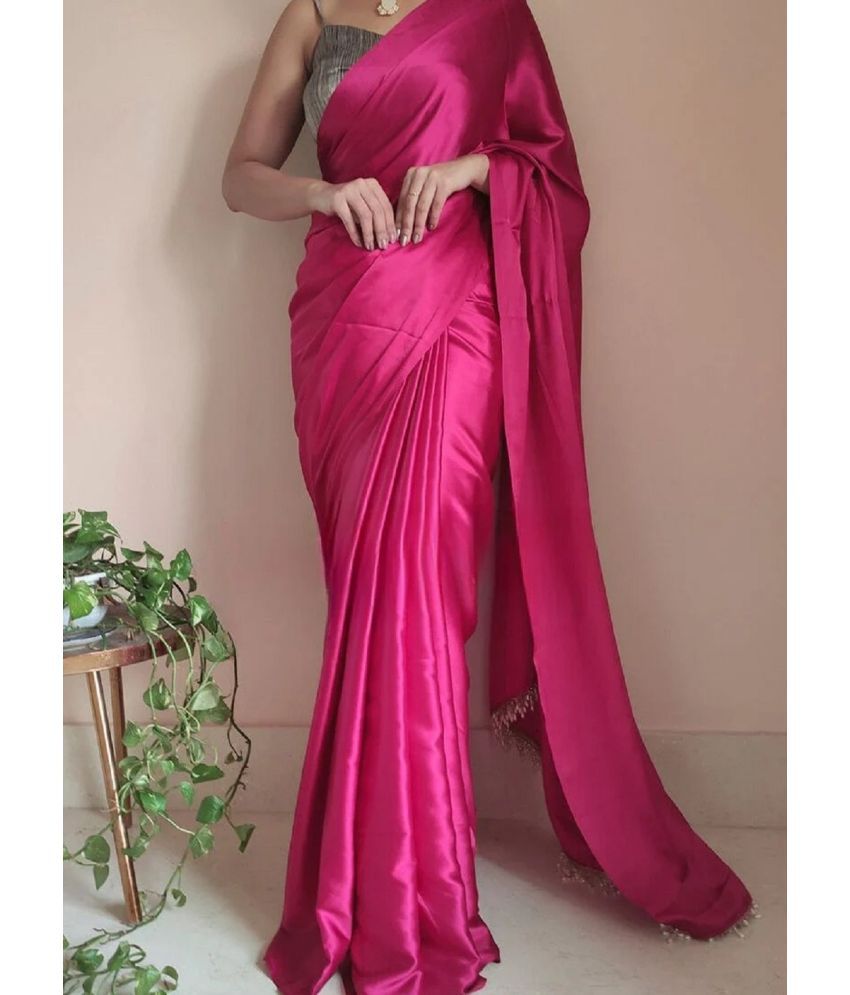     			A TO Z CART Satin Solid Saree With Blouse Piece - Magenta ( Pack of 1 )