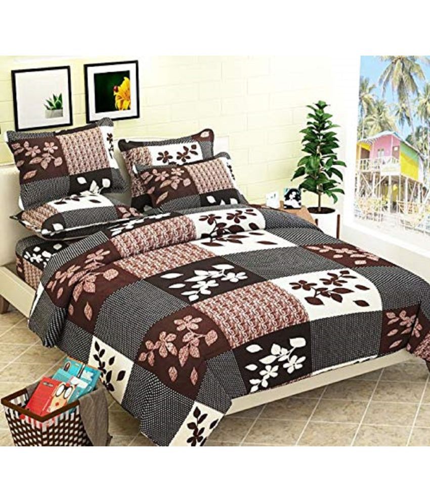     			BlinkBerrry Microfiber Nature 1 Double King Size Bedsheet with 4 Pillow Covers - Brown