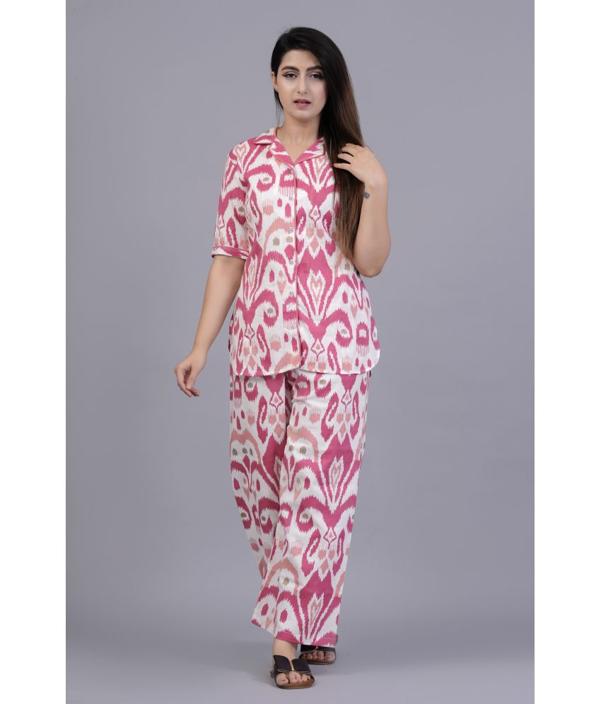     			CTMTEX Pink,White Rayon Women's Nightwear Nightsuit Sets ( Pack of 1 )