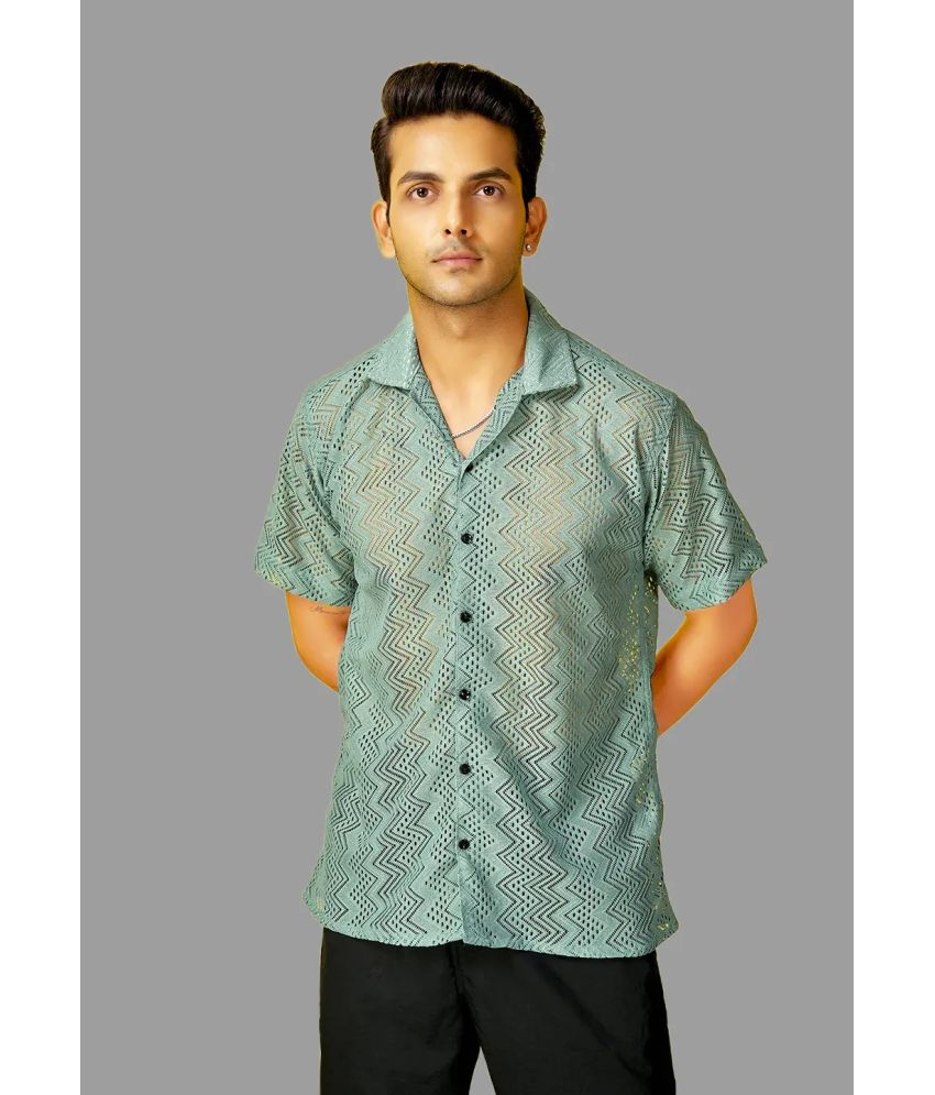     			HARPITA Cotton Blend Oversized Fit Self Design Half Sleeves Men's Casual Shirt - Olive ( Pack of 1 )