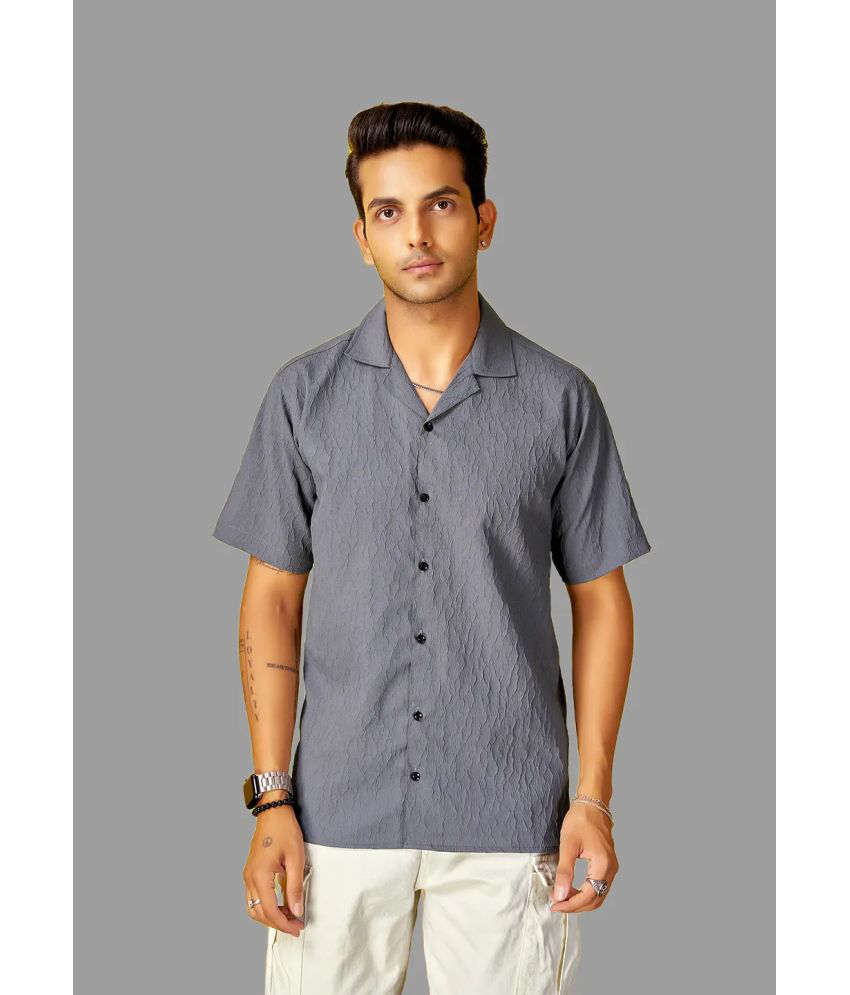     			HARPITA Cotton Blend Oversized Fit Self Design Half Sleeves Men's Casual Shirt - Dark Grey ( Pack of 1 )