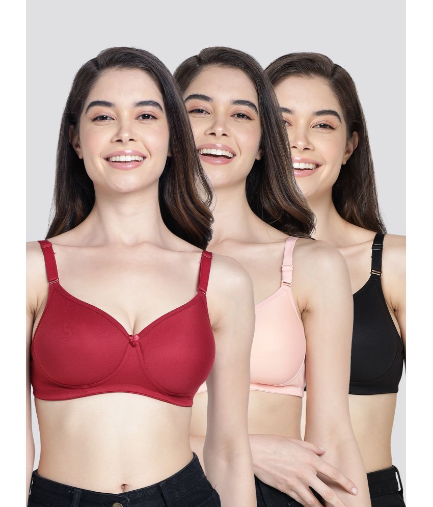     			Kalyani Pack of 3 Cotton Blend Lightly Padded Women's T-Shirt Bra ( Multicolor ) CHERRY