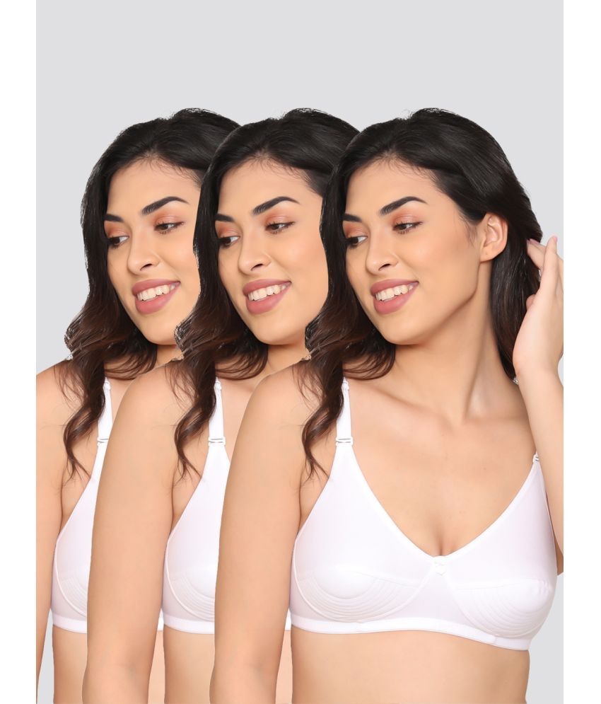     			Kalyani Pack of 3 Cotton Blend Non Padded Women's Everyday Bra ( White ) PRANIKA