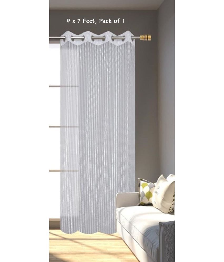     			SWIZIER Vertical Striped Semi-Transparent Eyelet Curtain 7 ft ( Pack of 1 ) - White