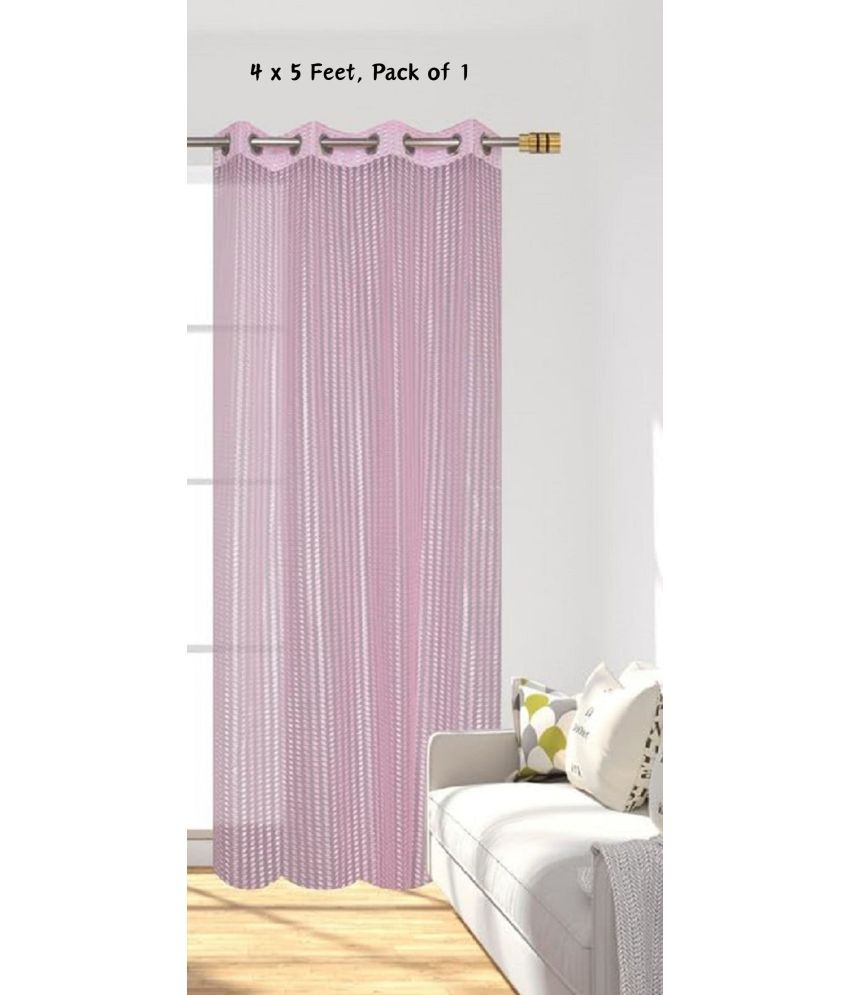     			SWIZIER Vertical Striped Semi-Transparent Eyelet Curtain 5 ft ( Pack of 1 ) - Fluorescent Pink
