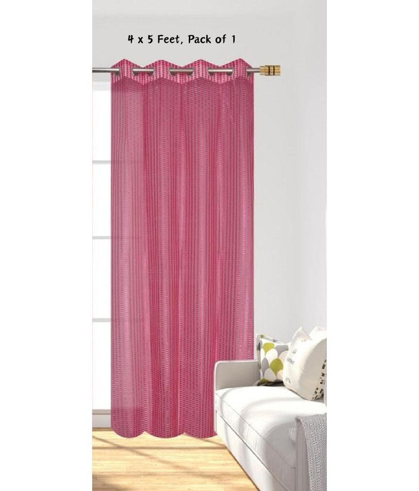     			SWIZIER Vertical Striped Semi-Transparent Eyelet Curtain 5 ft ( Pack of 1 ) - Pink