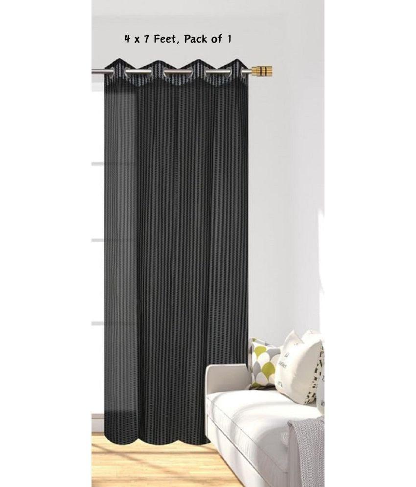     			SWIZIER Vertical Striped Semi-Transparent Eyelet Curtain 7 ft ( Pack of 1 ) - Black
