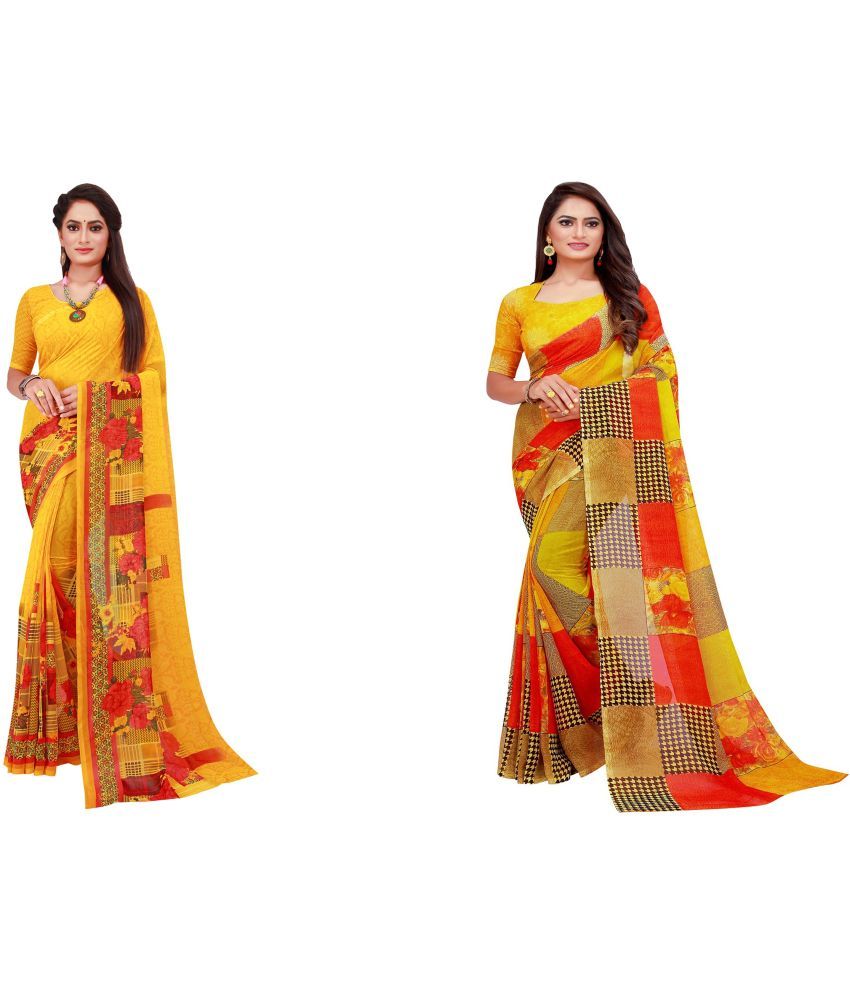     			Saadhvi Cotton Silk Printed Saree With Blouse Piece - Multicolor ( Pack of 2 )