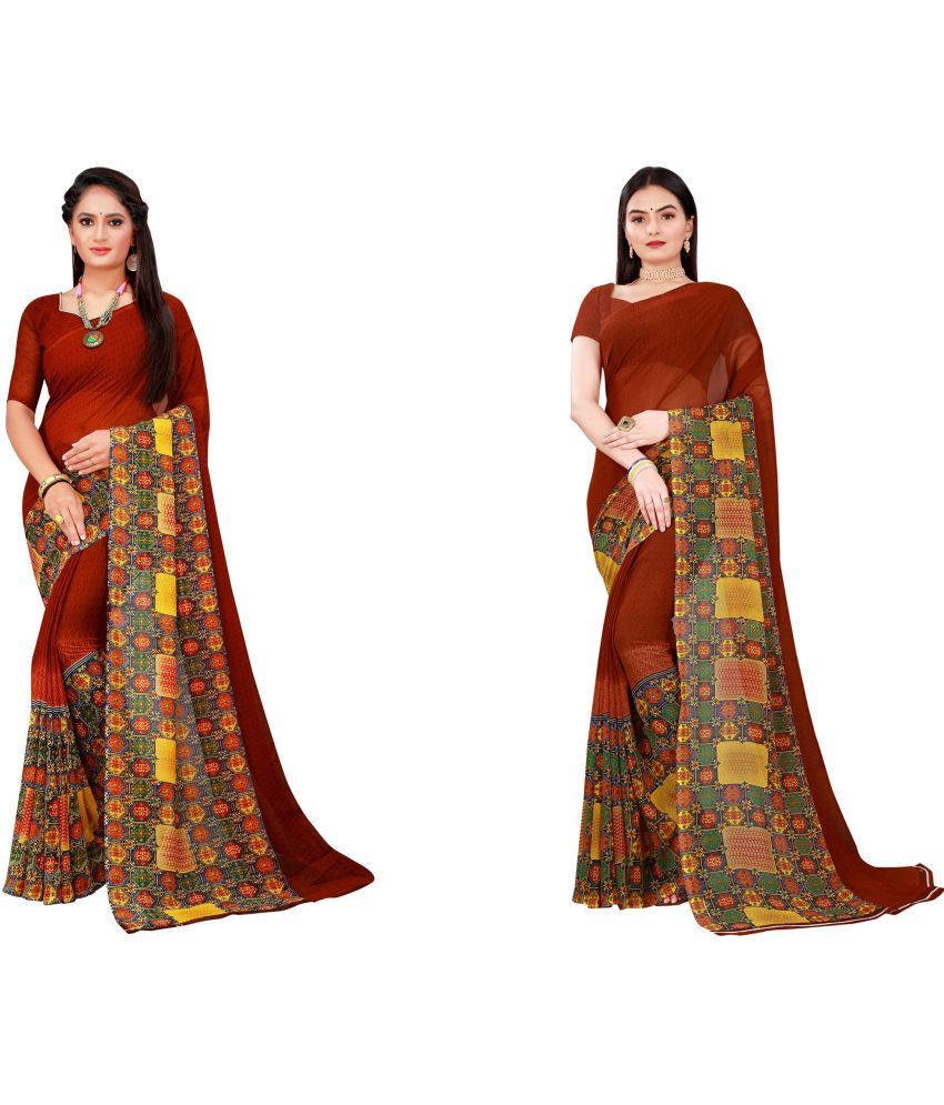     			Saadhvi Cotton Silk Printed Saree With Blouse Piece - Multicolor ( Pack of 2 )